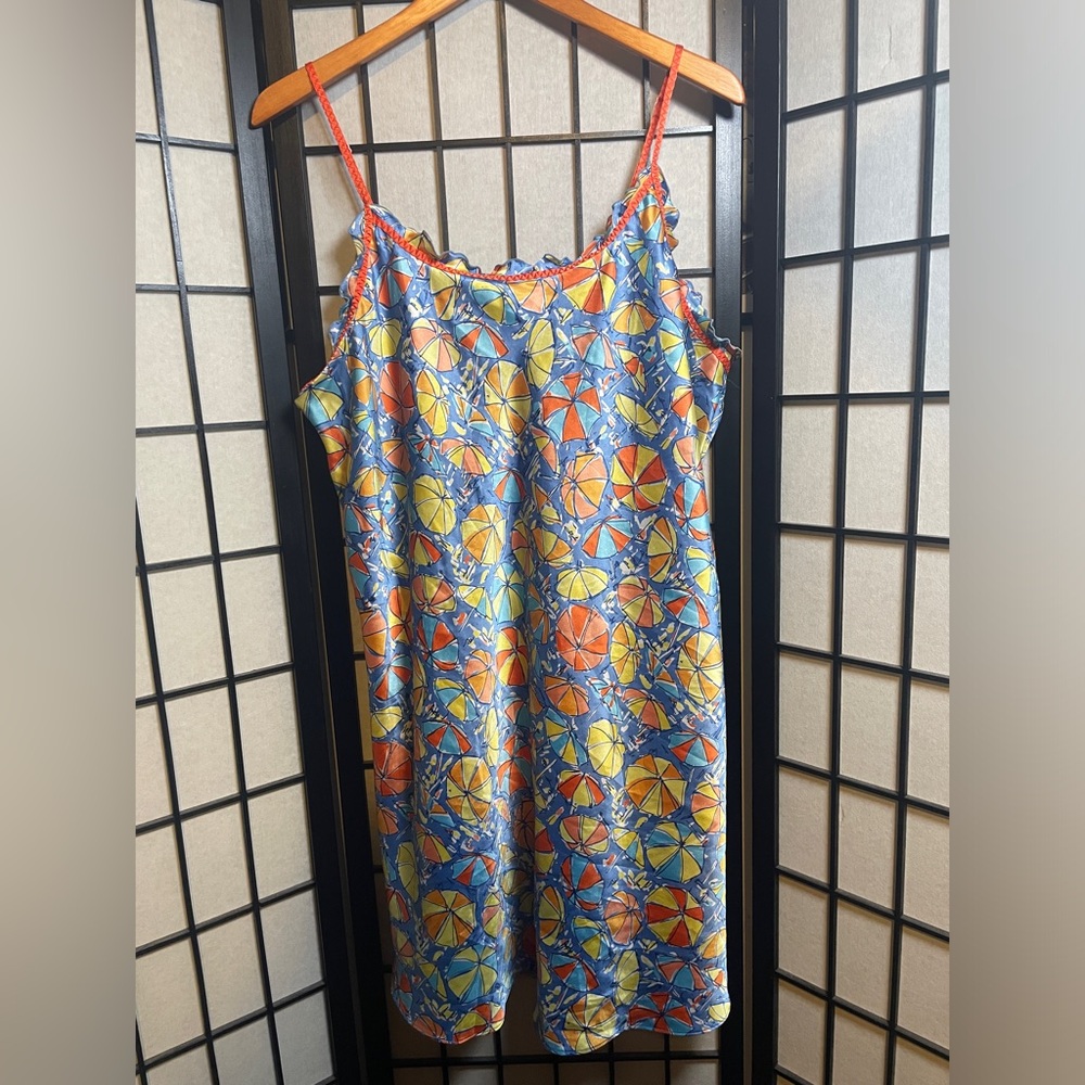 Vtg Y2K Plus Sz Cacique Orange Beach Tropical Lingerie Romper Teddy Nighty Satin